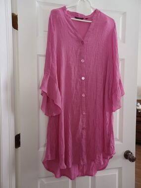 Mlle Gabrielle Pink Button-Front Ruffle Sleeve Tunic Dress Size 1X